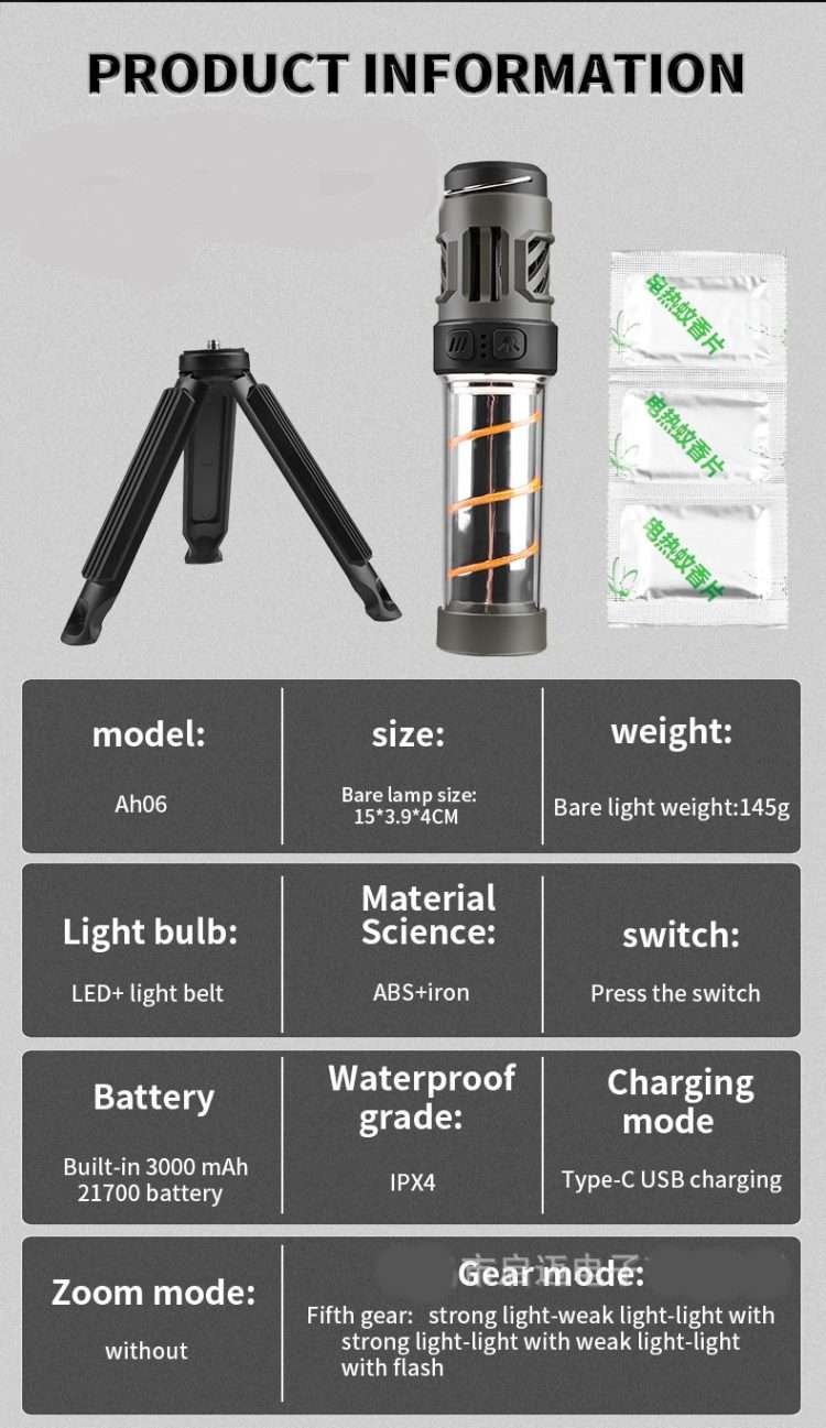 New LED Mosquito Repellent Camping Light Outdoor Lighting Flashlight Multifunctional Camping Light Three Legs Rack camping light... - Image 6