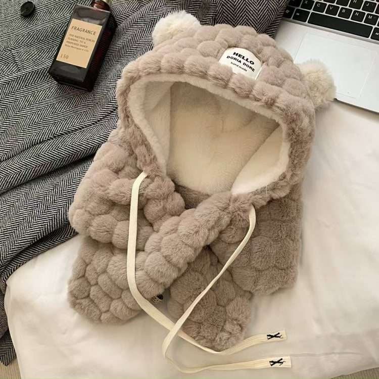 Autumn and winter warm cute little fox hat scarf all-in-one female plush thickened warm cold cap ear protection tide - Image 11