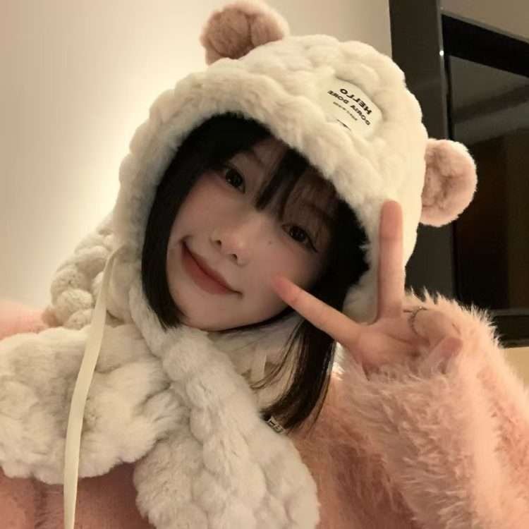 Autumn and winter warm cute little fox hat scarf all-in-one female plush thickened warm cold cap ear protection tide - Image 12