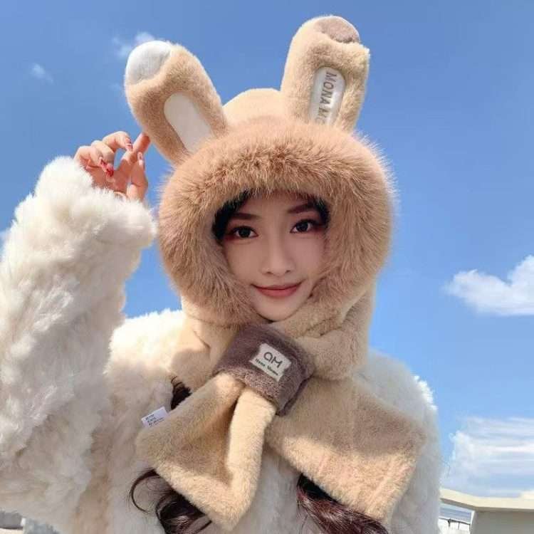 Autumn and winter warm cute little fox hat scarf all-in-one female plush thickened warm cold cap ear protection tide - Image 7