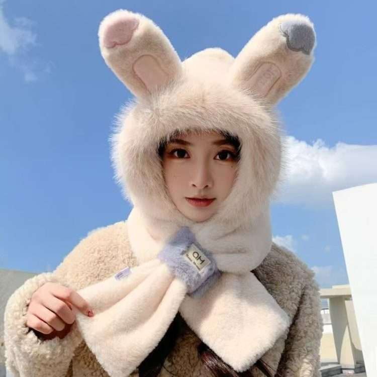 Autumn and winter warm cute little fox hat scarf all-in-one female plush thickened warm cold cap ear protection tide - Image 8