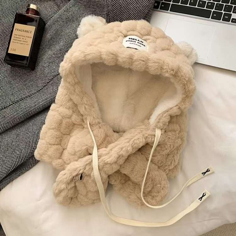 Autumn and winter warm cute little fox hat scarf all-in-one female plush thickened warm cold cap ear protection tide - Image 9