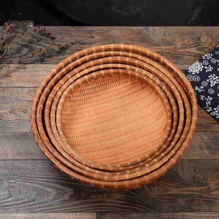 Hand-woven Bamboo Basket Smoked Round Bamboo Sieve Household Fruit Basket Storage Basket Cake Shop Hotel Supplies - Image 3