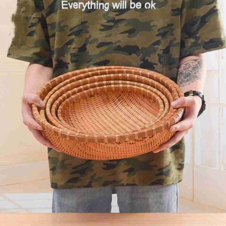 Hand-woven Bamboo Basket Smoked Round Bamboo Sieve Household Fruit Basket Storage Basket Cake Shop Hotel Supplies - Image 4