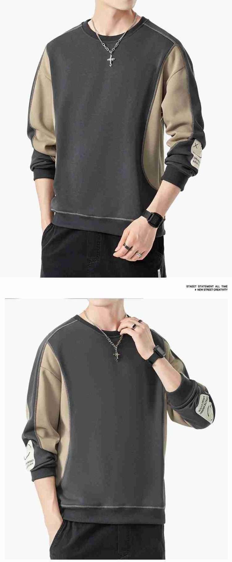 2024 spring new embroidery cotton round neck sweater men's spring and autumn youth loose long-sleeved T-shirt big yards leisure jacket - Image 4