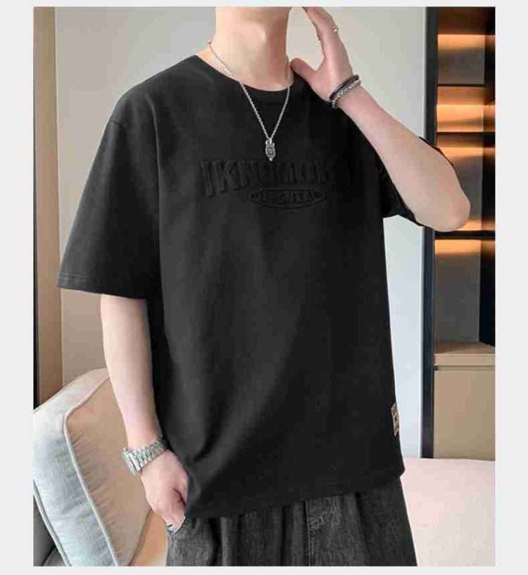 2024 new summer boutique steel print burst round neck T-shirt men's American retro street hip-hop tide loose hundred short-sleeved - Image 3