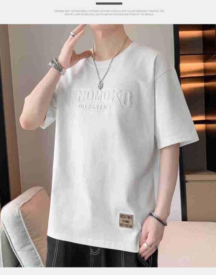 2024 new summer boutique steel print burst round neck T-shirt men's American retro street hip-hop tide loose hundred short-sleeved - Image 4