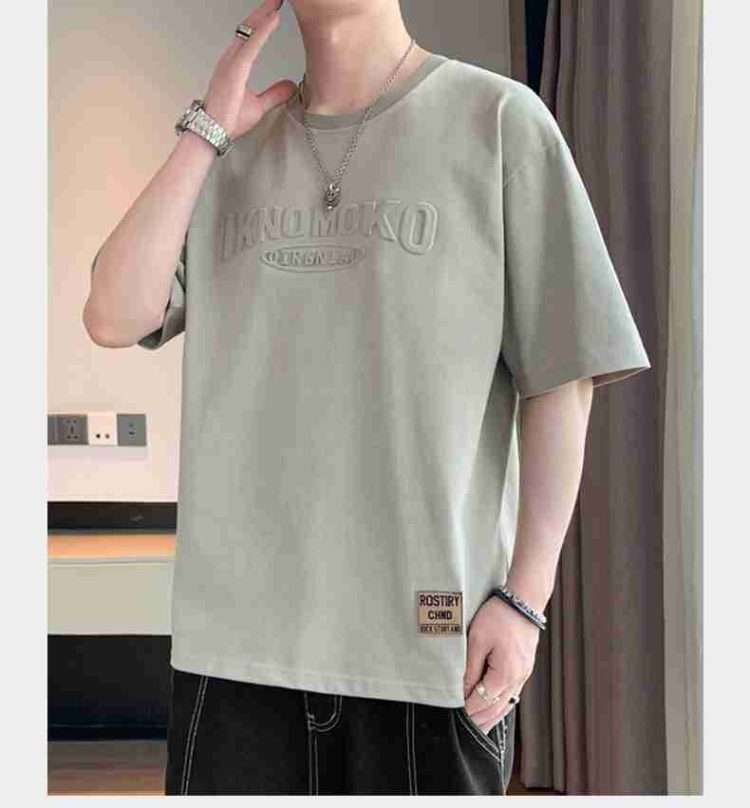 2024 new summer boutique steel print burst round neck T-shirt men's American retro street hip-hop tide loose hundred short-sleeved - Image 7