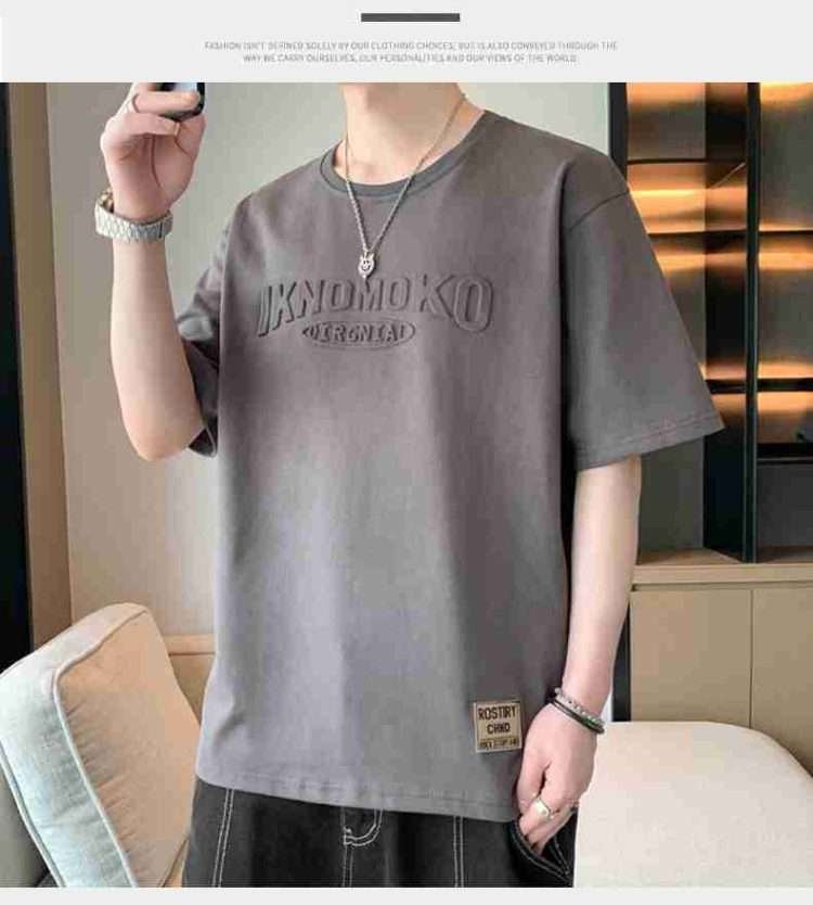 2024 new summer boutique steel print burst round neck T-shirt men's American retro street hip-hop tide loose hundred short-sleeved - Image 8