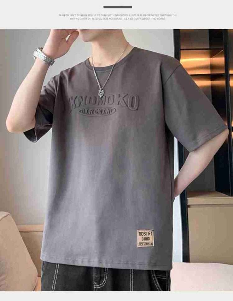 2024 new summer boutique steel print burst round neck T-shirt men's American retro street hip-hop tide loose hundred short-sleeved - Image 9