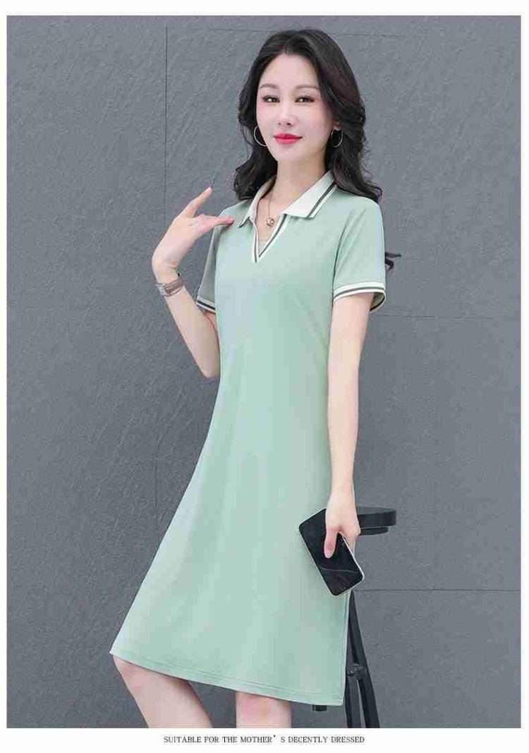 Fashion trend youth short-sleeved V-neck dress 2024 new fashion temperament V-neck mid-length short-sleeved fashion dresses - Image 17