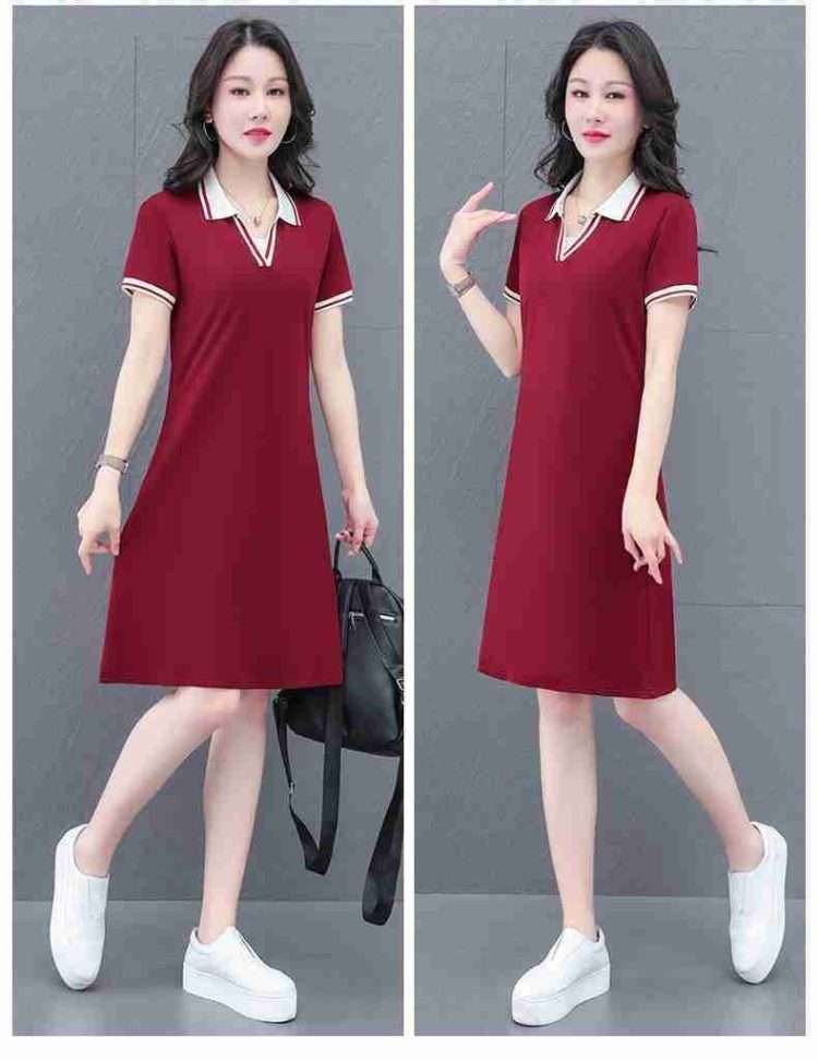 Fashion trend youth short-sleeved V-neck dress 2024 new fashion temperament V-neck mid-length short-sleeved fashion dresses