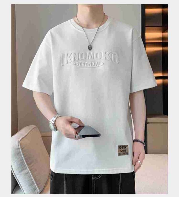 2024 new summer boutique steel print burst round neck T-shirt men's American retro street hip-hop tide loose hundred short-sleeved - Image 2
