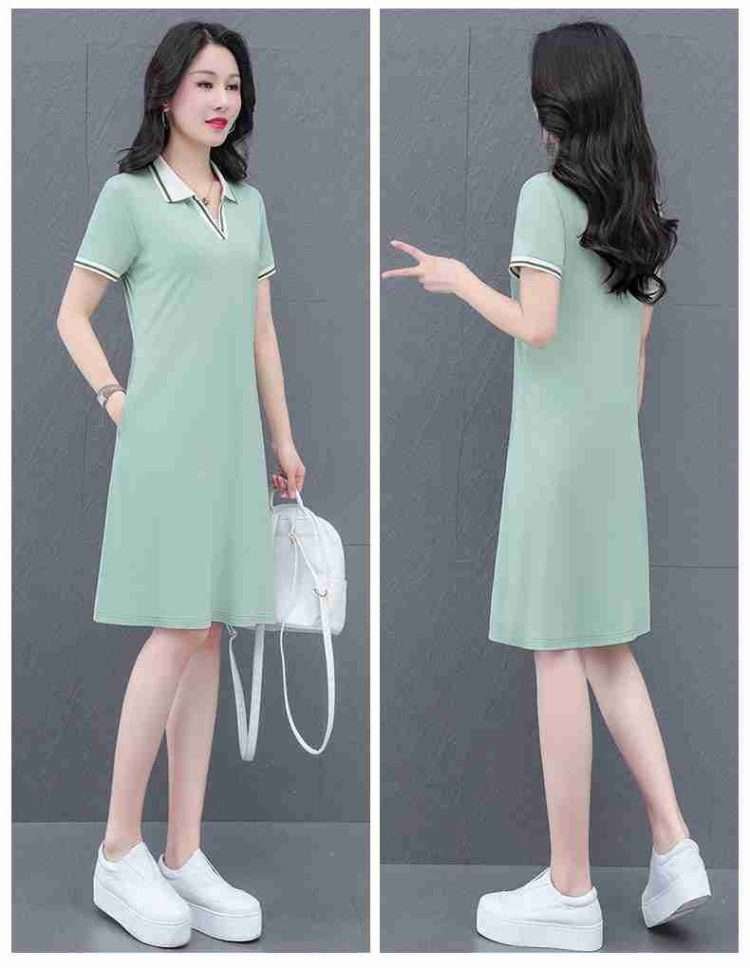 Fashion trend youth short-sleeved V-neck dress 2024 new fashion temperament V-neck mid-length short-sleeved fashion dresses - Image 21