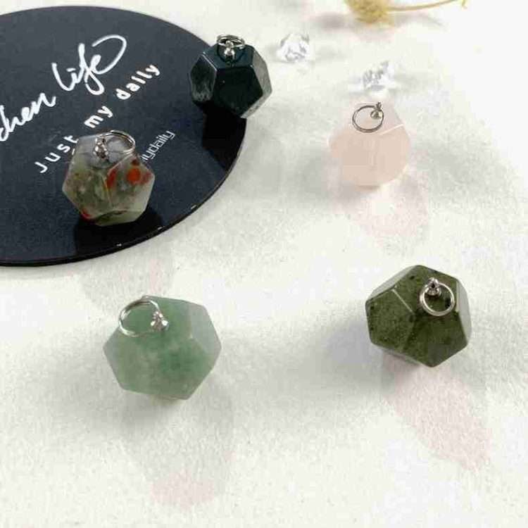 Jade Crystal Semi-Precious Dodecahedron Pendant Necklace - Image 5