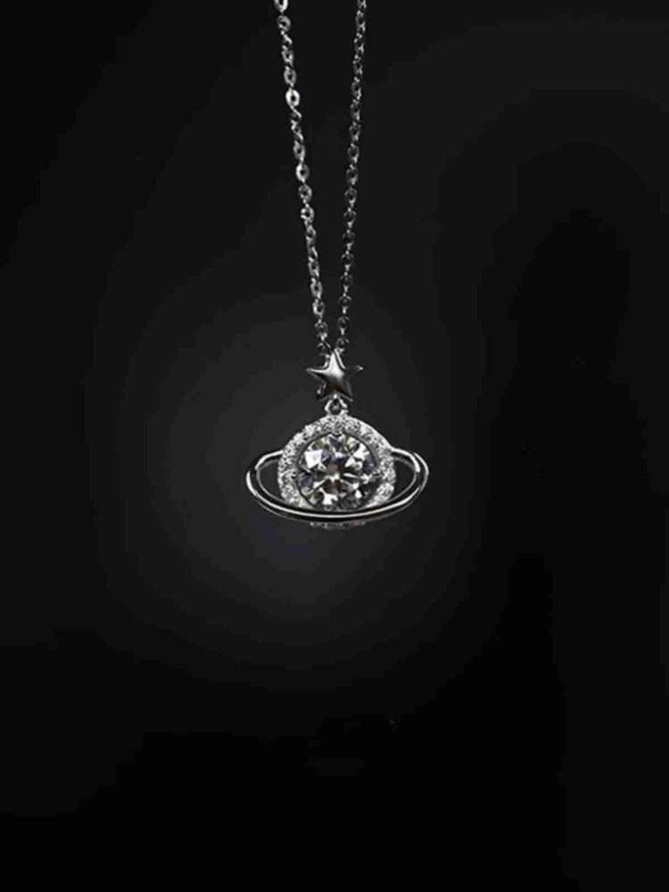 New S925 Sterling Silver Dream Planet Necklace Women Fashion 1 Carat Pendant
