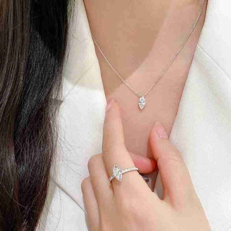 New 925 silver moissanite horse eye shaped necklace niche premium sense of light luxury minimalist water drop lockbone chain simple - Image 3