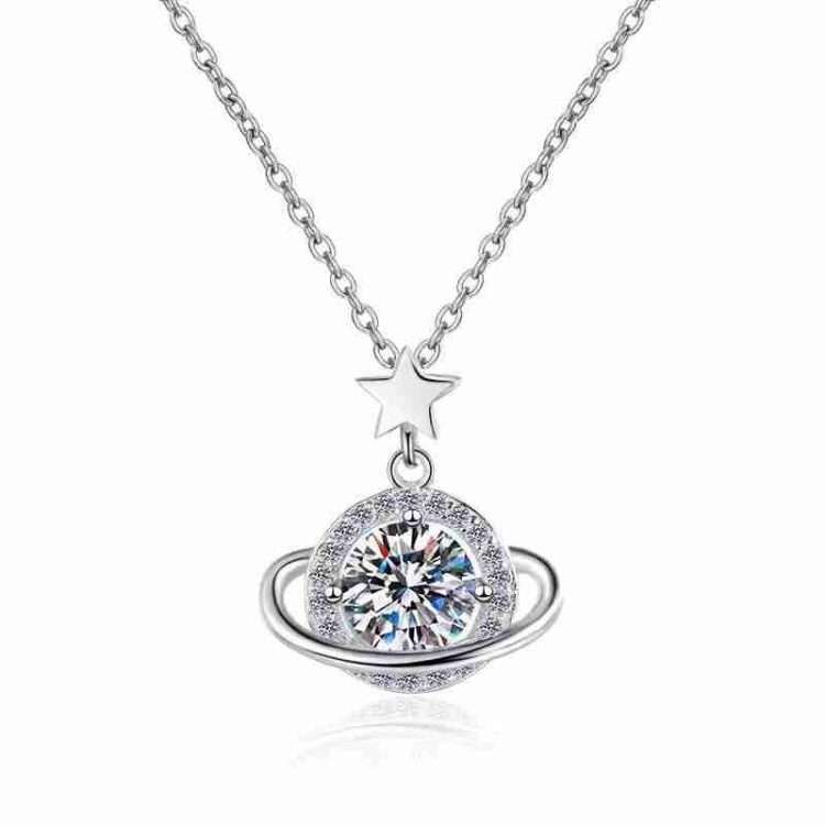 New S925 Sterling Silver Dream Planet Necklace Women Fashion 1 Carat Pendant - Image 3