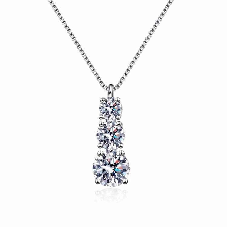 Moissanite Pendant Necklace, 925 Sterling Silver Lab-Made Diamond Necklace, Women's White Gold Plated 3 Stone Pendant, 18 to 20 Inches, Jewellery Gift - Image 3