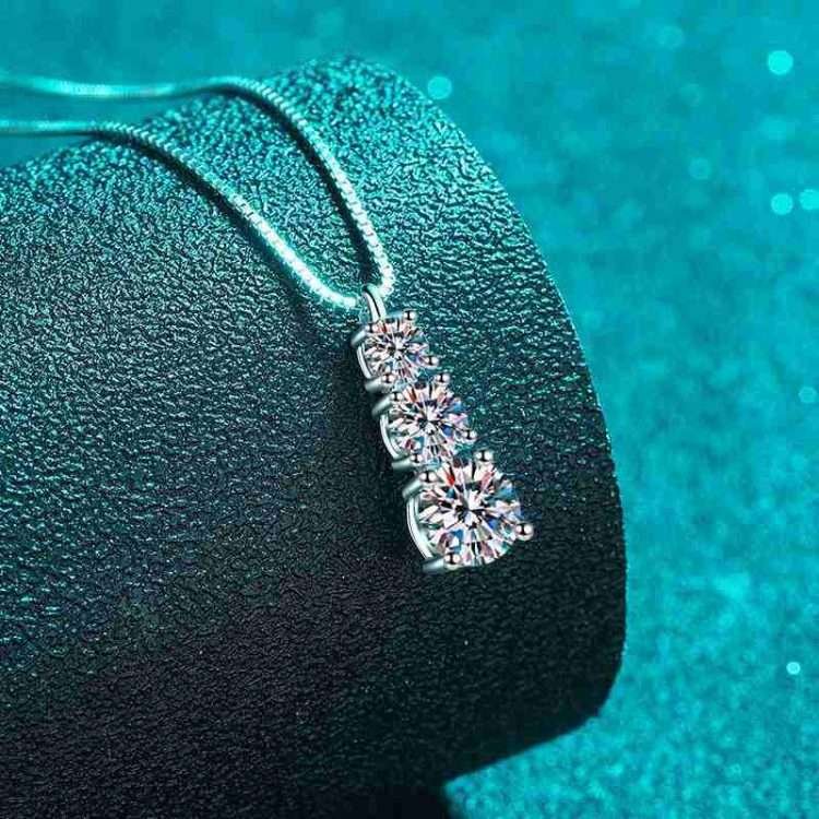 Moissanite Pendant Necklace, 925 Sterling Silver Lab-Made Diamond Necklace, Women's White Gold Plated 3 Stone Pendant, 18 to 20 Inches, Jewellery Gift - Image 8