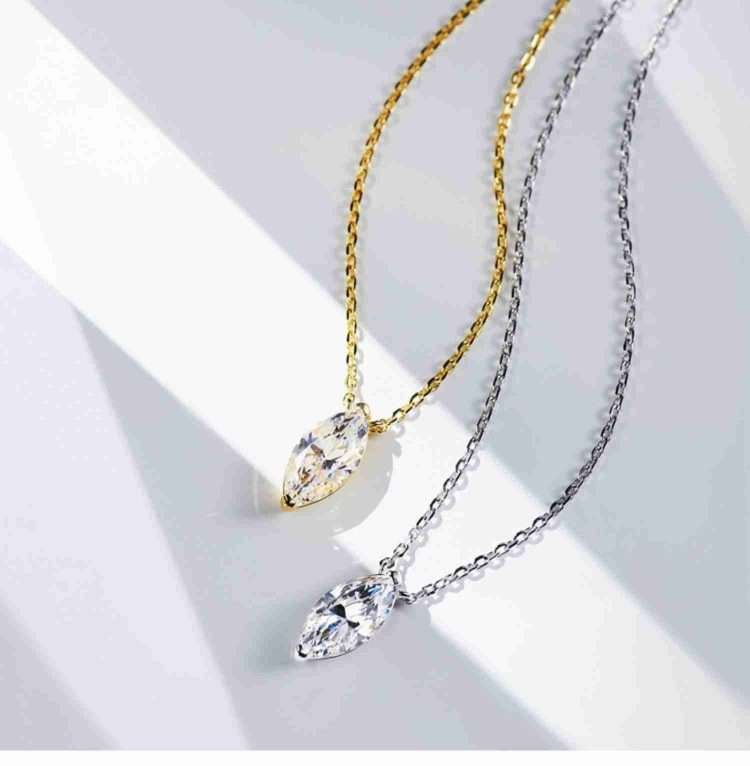 New 925 silver moissanite horse eye shaped necklace niche premium sense of light luxury minimalist water drop lockbone chain simple - Image 4