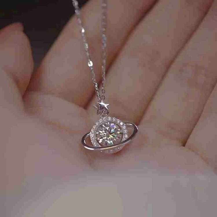 New S925 Sterling Silver Dream Planet Necklace Women Fashion 1 Carat Pendant - Image 5