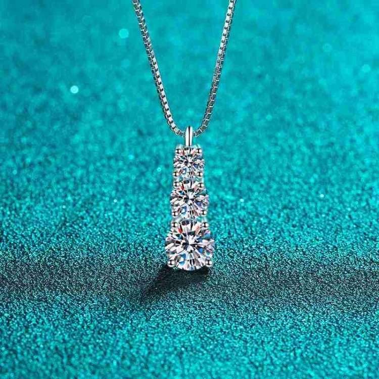 Moissanite Pendant Necklace, 925 Sterling Silver Lab-Made Diamond Necklace, Women's White Gold Plated 3 Stone Pendant, 18 to 20 Inches, Jewellery Gift - Image 5