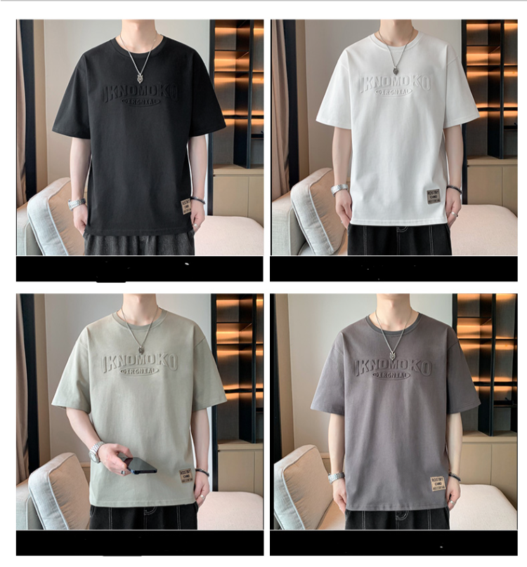 2024 new summer boutique steel print burst round neck T-shirt men's American retro street hip-hop tide loose hundred short-sleeved