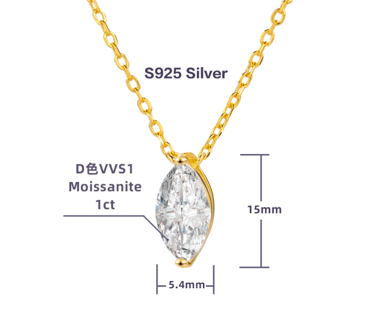 New 925 silver moissanite horse eye shaped necklace niche premium sense of light luxury minimalist water drop lockbone chain simple - Image 8