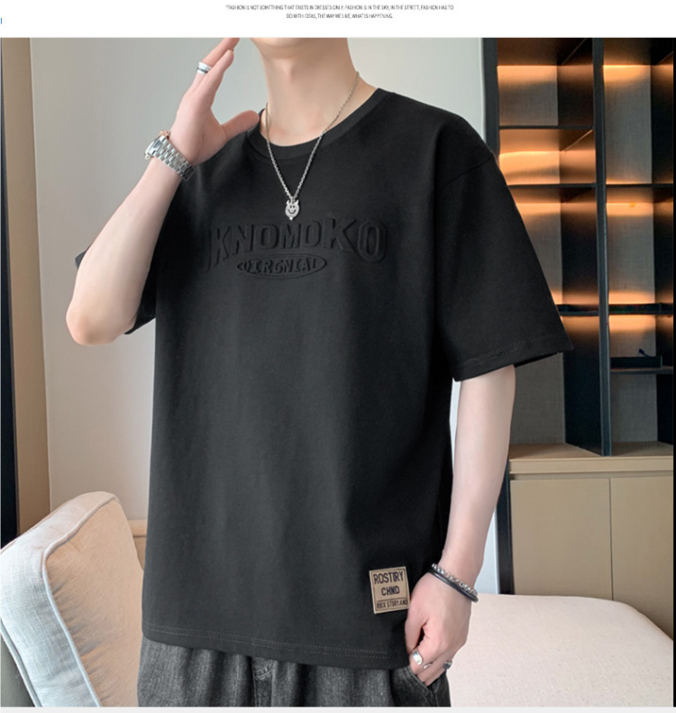 2024 new summer boutique steel print burst round neck T-shirt men's American retro street hip-hop tide loose hundred short-sleeved - Image 13