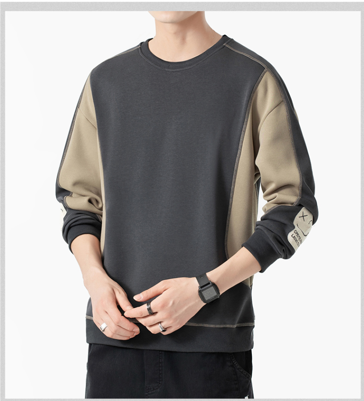 2024 spring new embroidery cotton round neck sweater men's spring and autumn youth loose long-sleeved T-shirt big yards leisure jacket