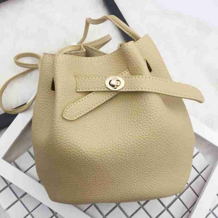 Simple Bucket Bag Wide Strap Lock Buckle Small Bag Korean Leisure Solid Colour Shoulder - Image 14