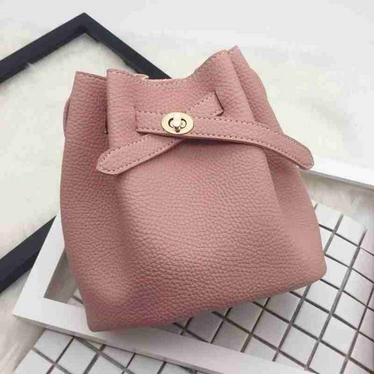 Simple Bucket Bag Wide Strap Lock Buckle Small Bag Korean Leisure Solid Colour Shoulder - Image 15