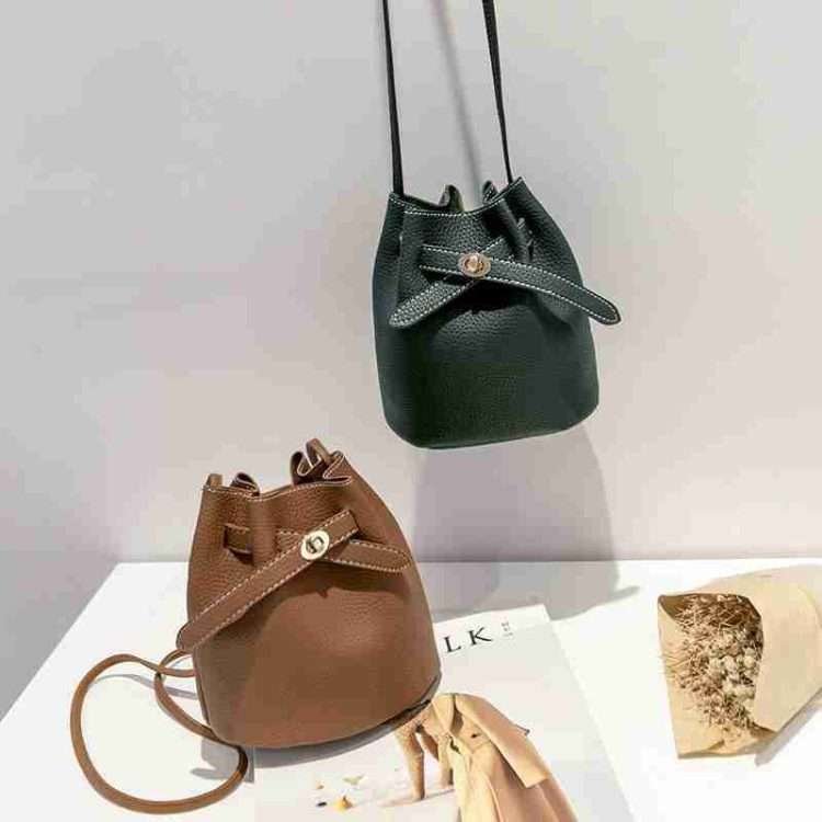 Simple Bucket Bag Wide Strap Lock Buckle Small Bag Korean Leisure Solid Colour Shoulder - Image 4