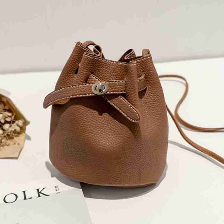 Simple Bucket Bag Wide Strap Lock Buckle Small Bag Korean Leisure Solid Colour Shoulder - Image 7