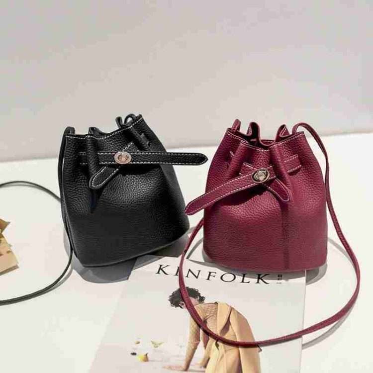 Simple Bucket Bag Wide Strap Lock Buckle Small Bag Korean Leisure Solid Colour Shoulder - Image 8