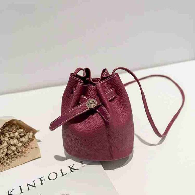 Simple Bucket Bag Wide Strap Lock Buckle Small Bag Korean Leisure Solid Colour Shoulder - Image 10