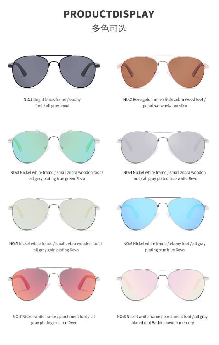 New metal double beam aviator sunglasses polarised bamboo wood foot sunglasses retro fashion men toadstools - Image 13