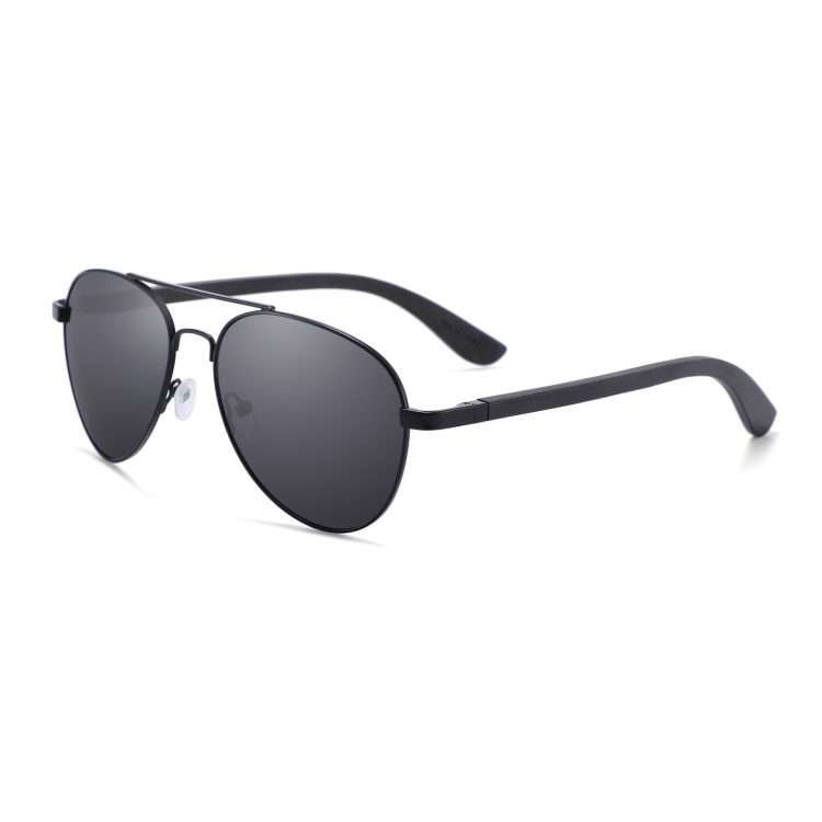 New metal double beam aviator sunglasses polarised bamboo wood foot sunglasses retro fashion men toadstools - Image 4