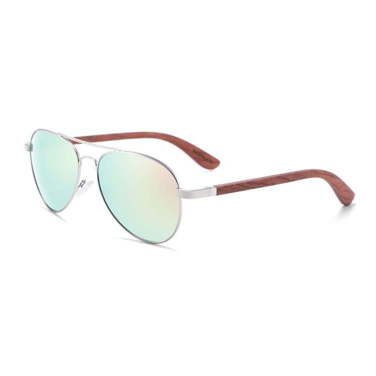 New metal double beam aviator sunglasses polarised bamboo wood foot sunglasses retro fashion men toadstools - Image 5