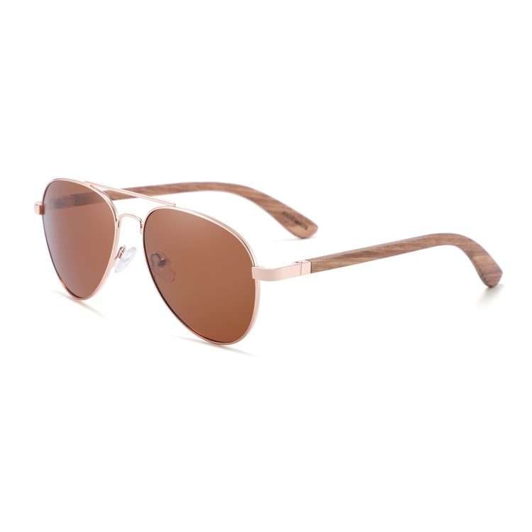 New metal double beam aviator sunglasses polarised bamboo wood foot sunglasses retro fashion men toadstools - Image 8