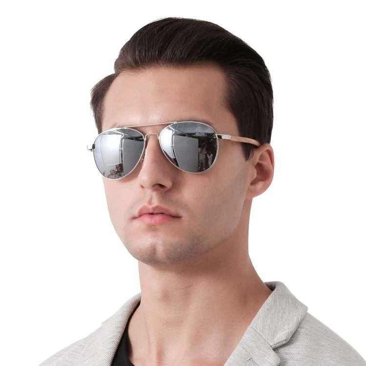 New metal double beam aviator sunglasses polarised bamboo wood foot sunglasses retro fashion men toadstools - Image 10